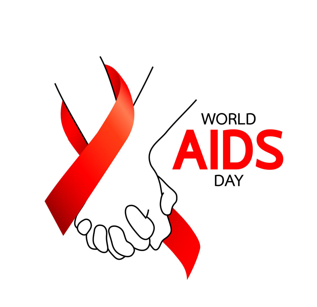 World,Aids,Day.,Holding,Hands,With,Red,Ribbon.,Aids,Awareness